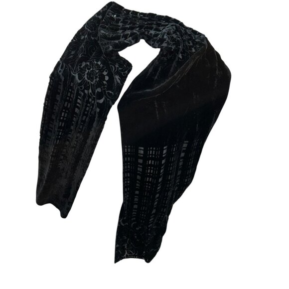 Black Velvet Devore Burnout houndstooth plaid print scarf - Picture 1 of 4